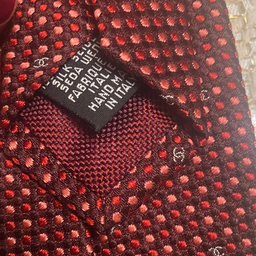 CHANEL Burgundy Microdot Silk Tie